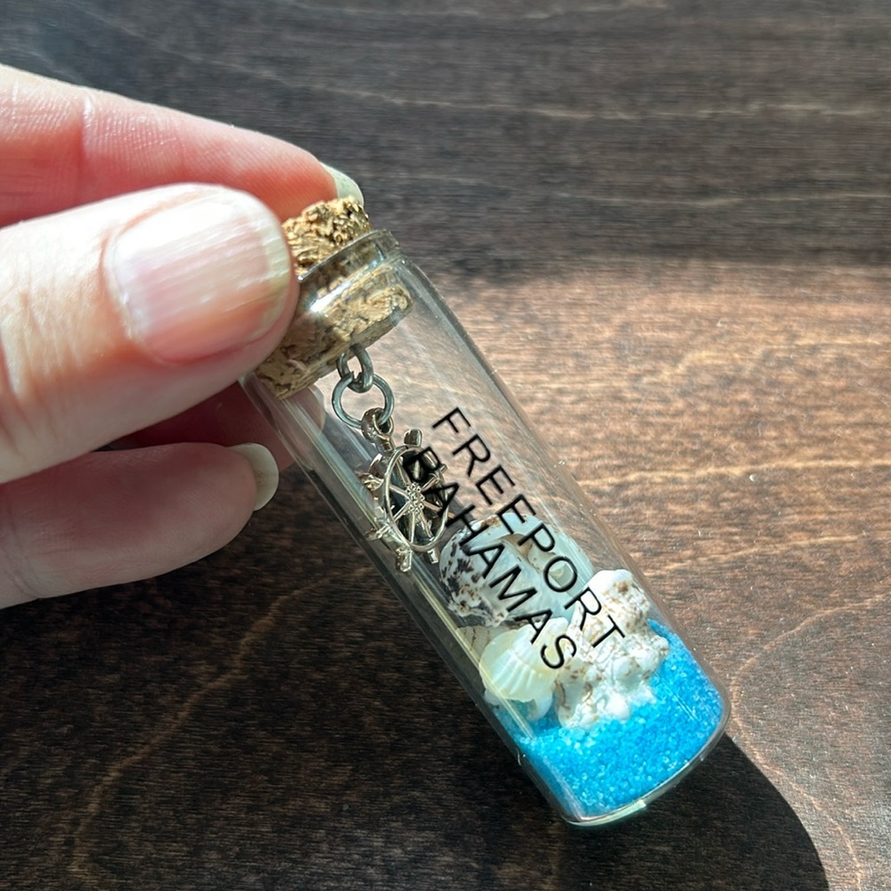 Bottle of sand and shells from the Bahamas